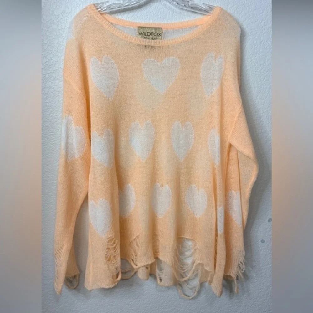 Wildfox Lennon All over Lover Heart Sweater Distressed EUC Small - Picture 1 of 8